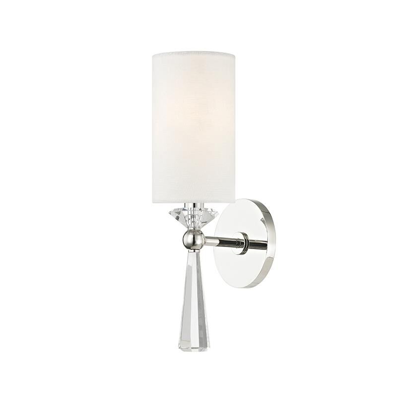 Shown in Polished Nickel finish and Off White Linen shade